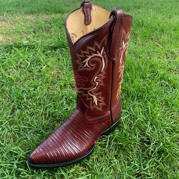 MEN'S COWBOY BOOTS LIZARD PRINT LEATHER WiINE BOTA - Picture 2 of 8